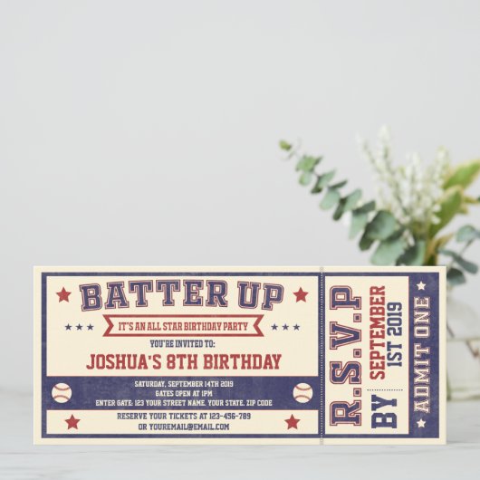  honkbalticket verjaardagsuitnodiging kaart (Staand voorkant)