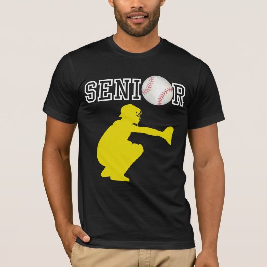 Honkbaltvanger Speler Geel Silhouet T-shirt (Voorkant)