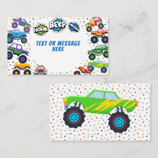 Honkbeep-vroom-monstervrachtwagen - jarig informatiekaartje (Voorkant / Achterkant)