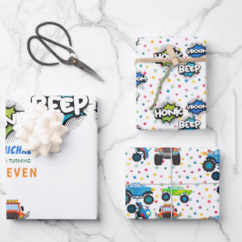 Honkbeep-vroom-monstervrachtwagen - jarig inpakpapier vel