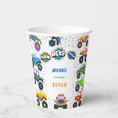Honkbeep-vroom-monstervrachtwagen - jarig papieren bekers (Achterkant)