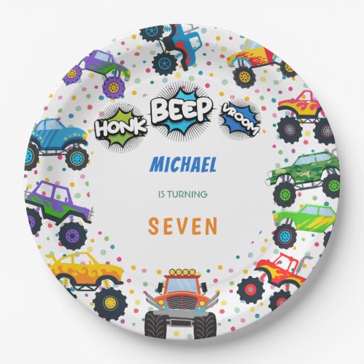 Honkbeep-vroom-monstervrachtwagen - jarig papieren bordje (Voorkant)
