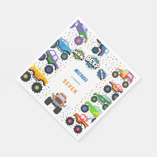Honkbeep-vroom-monstervrachtwagen - jarig servet (Hoek)
