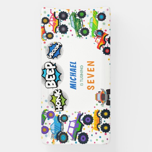 Honkbeep-vroom-monstervrachtwagen - jarig spandoek (Verticaal)