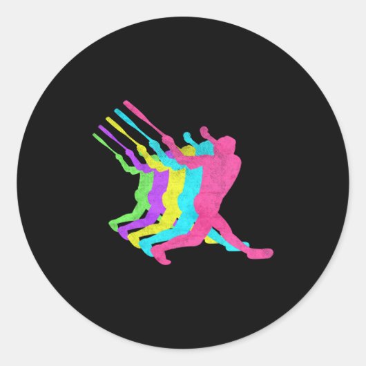 Honkslag honkbal 80s kleuren ronde sticker (Voorkant)