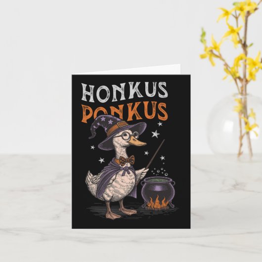 Honkus Ponkus Funny Halloween Witch Goose Duck Lov Kaart (Gele Bloem)