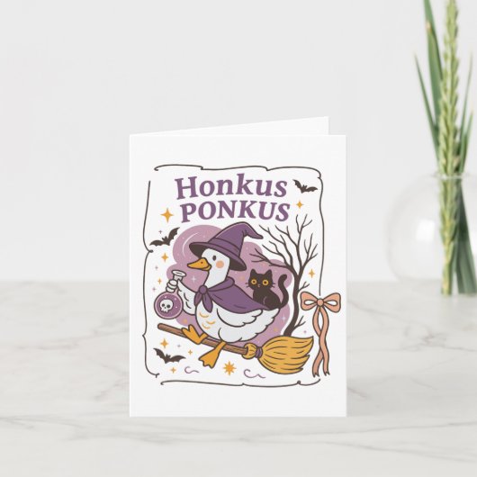 Honkus Ponkus Goose Halloween Witch Goose Gekke Go Kaart (Voorkant)