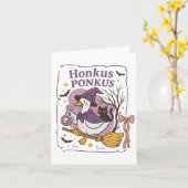 Honkus Ponkus Goose Halloween Witch Goose Gekke Go Kaart (Gele Bloem)