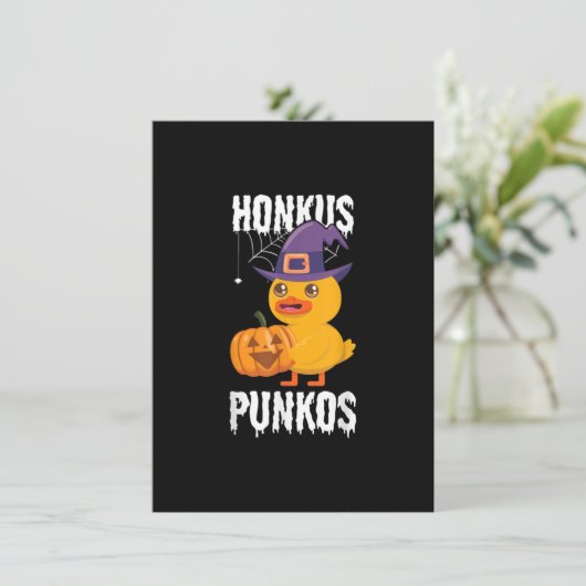 Honkus Ponkus Grappige Eend Halloween Heks Ontwerp Kaart (Staand voorkant)