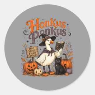 Honkus Ponkus Grappige Halloween Heks Gans Vintage Ronde Sticker