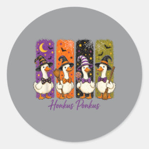 Honkus Ponkus Grappige Halloween Heks Gans Vintage Ronde Sticker