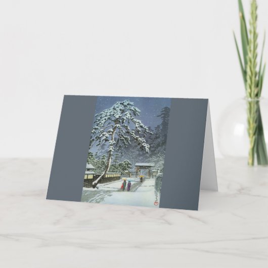 Honmonji Tempel in Sneeuw - Kawase Hasui 川瀬 巴水 Feestdagen Kaart (Voorkant)