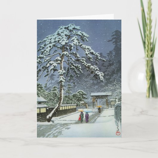 Honmonji Tempel in Sneeuw - Kawase Hasui 川瀬 巴水 Feestdagen Kaart (Voorkant)