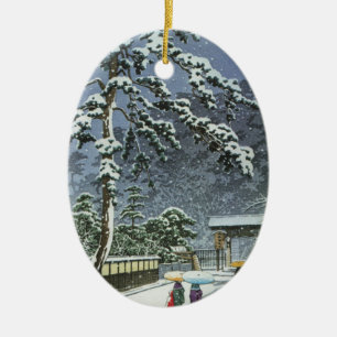 Honmonji Temple in Snow - Kawase Hasui 川 巴 水 Keramisch Ornament