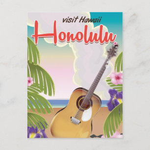 Honolulu akoestische gitaar vintage poster. briefkaart