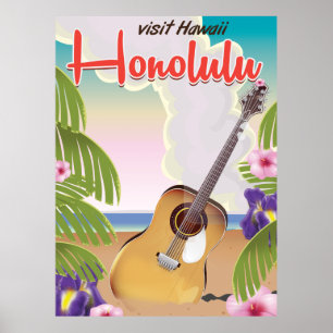 Honolulu akoestische gitaar vintage reisposter. poster