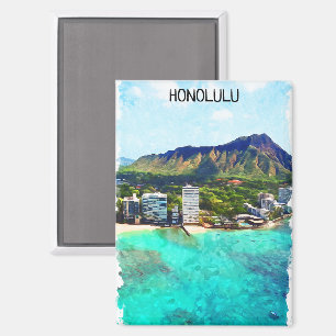 Honolulu Beach Hawaii Vintage Travel Uitzicht Magneet