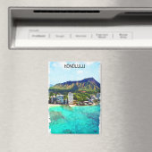 Honolulu Beach Hawaii Vintage Travel Uitzicht Magneet (Insitu (Vaatwasser))