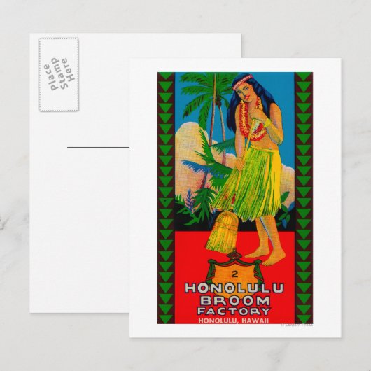 Honolulu Broom Handle LabelHonolulu, HI Briefkaart (Voorkant / Achterkant)
