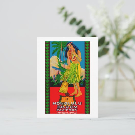 Honolulu Broom Handle LabelHonolulu, HI Briefkaart (Staand voorkant)