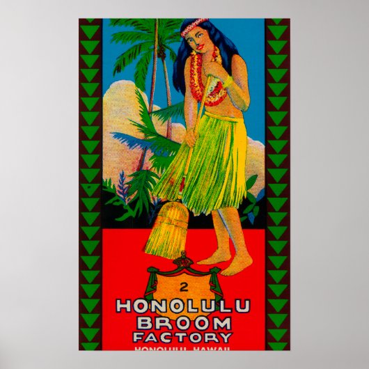 Honolulu Broom Handle LabelHonolulu, HI Poster (Voorkant)