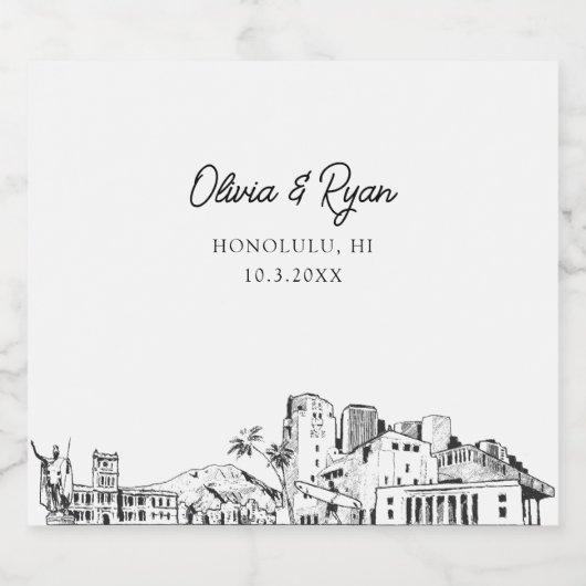 Honolulu Bruiloft Champagne Label Sparkling Wijnetiket (Enkel label)