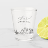 Honolulu bruiloft gunst gepersonaliseerd gejuich shot glas (Voorkant)