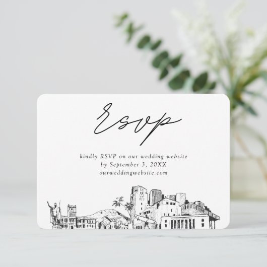 Honolulu Bruiloft Minimalistische Schets RSVP Informatiekaartje (Staand voorkant)