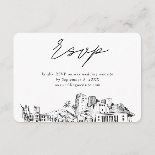 Honolulu Bruiloft Minimalistische Schets RSVP Informatiekaartje (Voorkant)