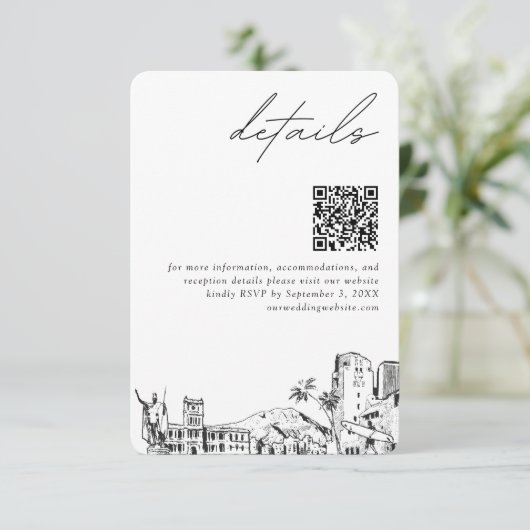 Honolulu Bruiloft Moderne Details QR Code Informatiekaartje (Staand voorkant)