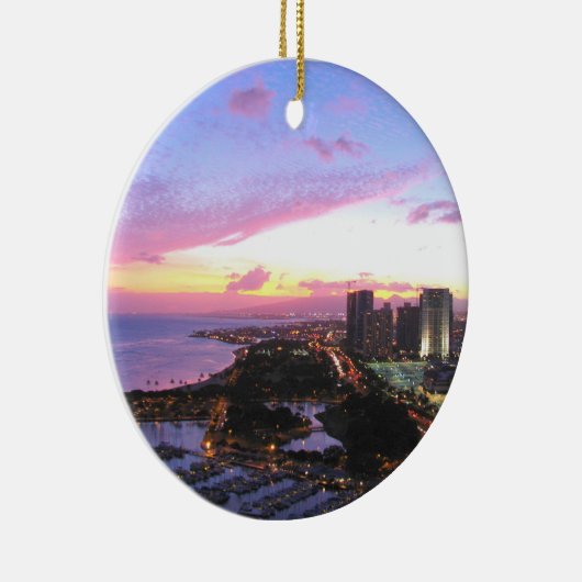 Honolulu cityscape Hawaii sunset Keramisch Ornament (Rechts)