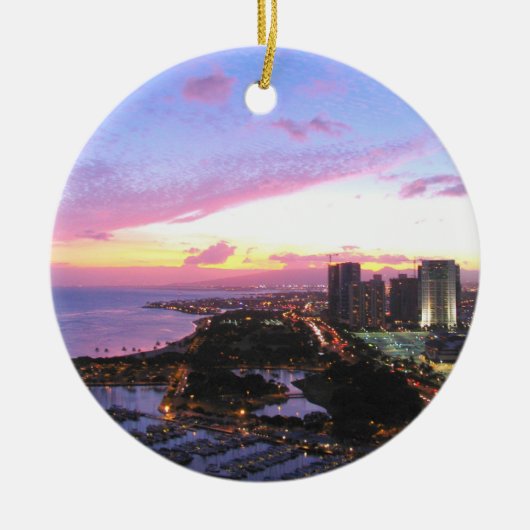 Honolulu cityscape Hawaii sunset Keramisch Ornament (Voorkant)