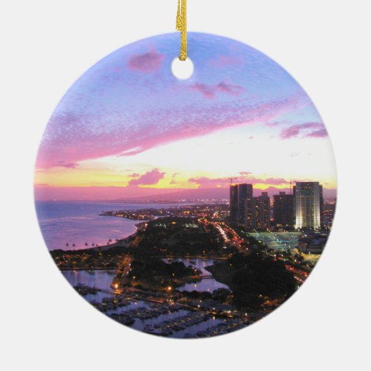 Honolulu cityscape Hawaii sunset Keramisch Ornament (Achterkant)