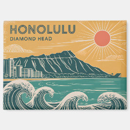 Honolulu Diamond Head Oahu Waikiki Retro Classic Magneet