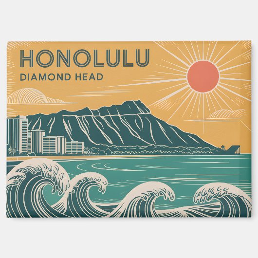 Honolulu Diamond Head Oahu Waikiki Retro Classic Magneet (Voorkant)