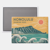 Honolulu Diamond Head Oahu Waikiki Retro Classic Magneet (Voorkant / Achterkant)