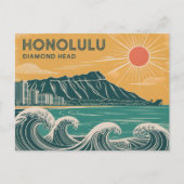 Honolulu Diamond Head Oahu Waikiki Retro Minimal Briefkaart (Voorkant)