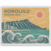Honolulu Diamond Head Oahu Waikiki Retro Minimal Sticker (Voorkant)