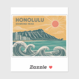 Honolulu Diamond Head Oahu Waikiki Retro Minimal Sticker