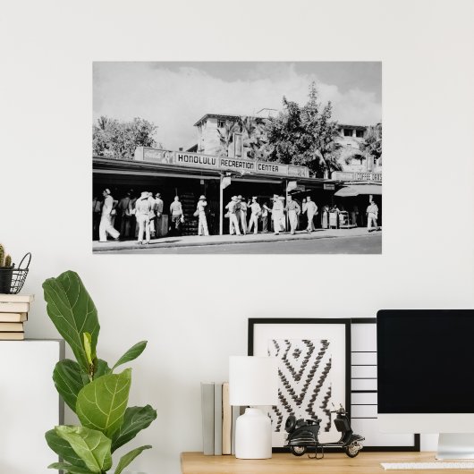 Honolulu, HA - Uitzicht van de Honolulu Poster (Thuiskantoor)