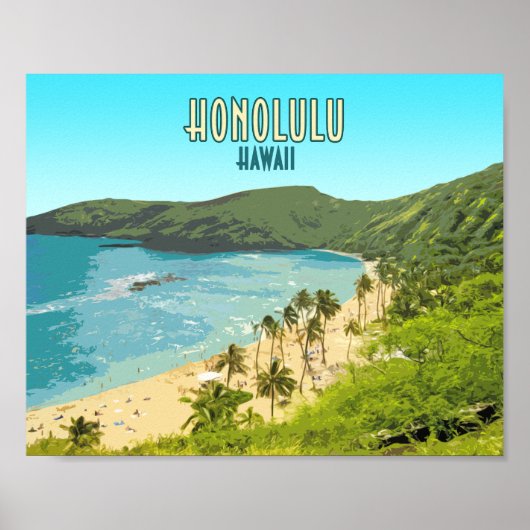 Honolulu Hanauma Bay Beach Hawaii Vintage Poster (Voorkant)