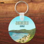 Honolulu Hanauma Bay Beach Hawaii Vintage Sleutelhanger (Voorkant)