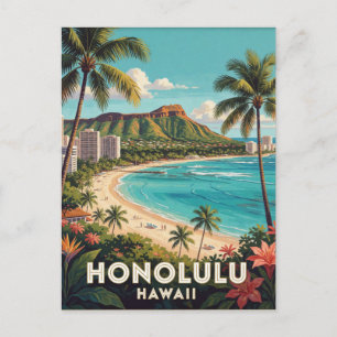 Honolulu Hawaï Diamond Head Reisillustratie Briefkaart
