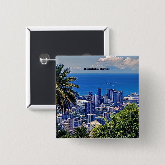 Honolulu, Hawaï pittoresk stadsbeeld Vierkante Button 5,1 Cm (Voorkant /achterkant)