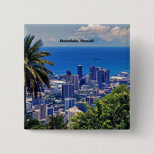 Honolulu, Hawaï pittoresk stadsbeeld Vierkante Button 5,1 Cm (Voorkant)