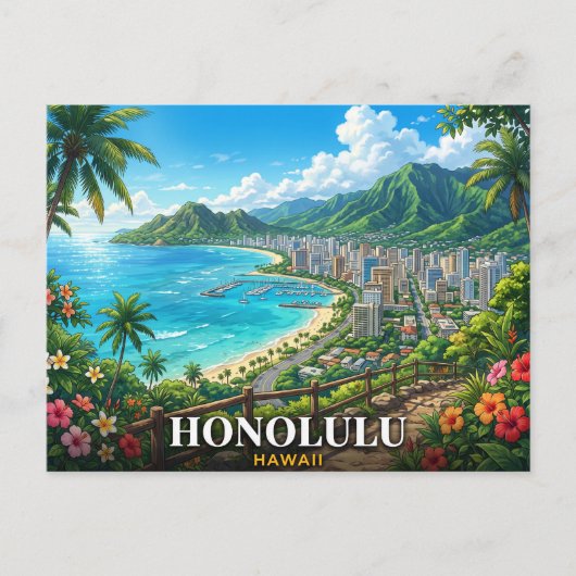 Honolulu Hawaï Reis Briefkaart (Voorkant)