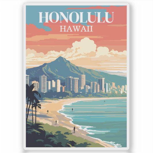 Honolulu, Hawaï: Reis Vintage Sticker (Voorkant)