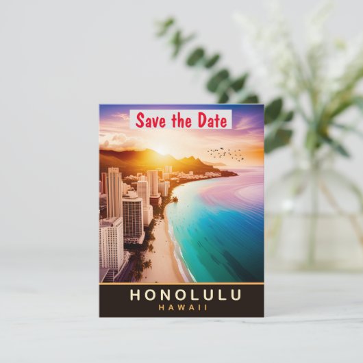 Honolulu, Hawaï, Reisansichtkaart, Save The Date (Staand voorkant)