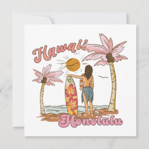 Honolulu Hawaï Retro Surf Tropisch Strand Feestdagenkaart