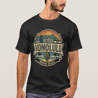 Honolulu Hawaï Skyline Strand Reis Badge T-shirt
